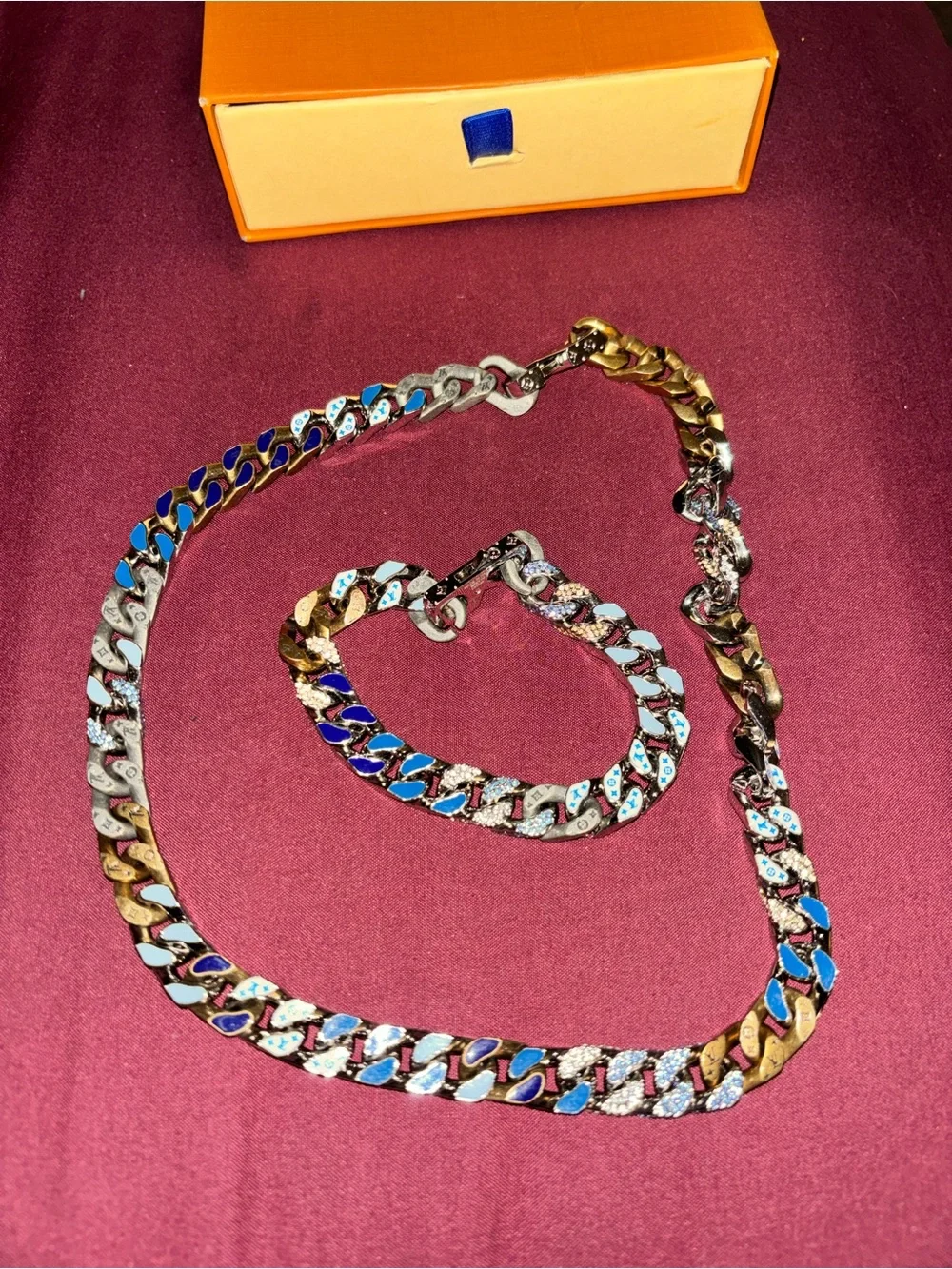 Louis Vuitton Multicolor Chain Necklace and Bracelet Set
